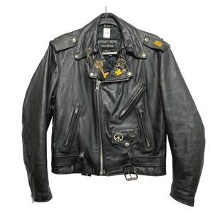 Steer Brand Leather Biker Jacket Mens 36 Black Pins Belted Double Rider USA Made